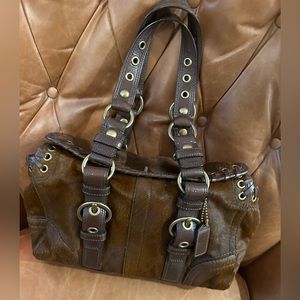 Coach Rare Authentic Calf Hair Leather Laced Satchel 11004 Chocolate Brown